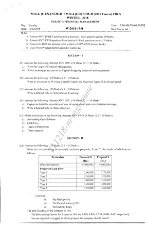 Fm Unit Ii - Practice Questions For Fm - Unit Ii (mcqs And Short 