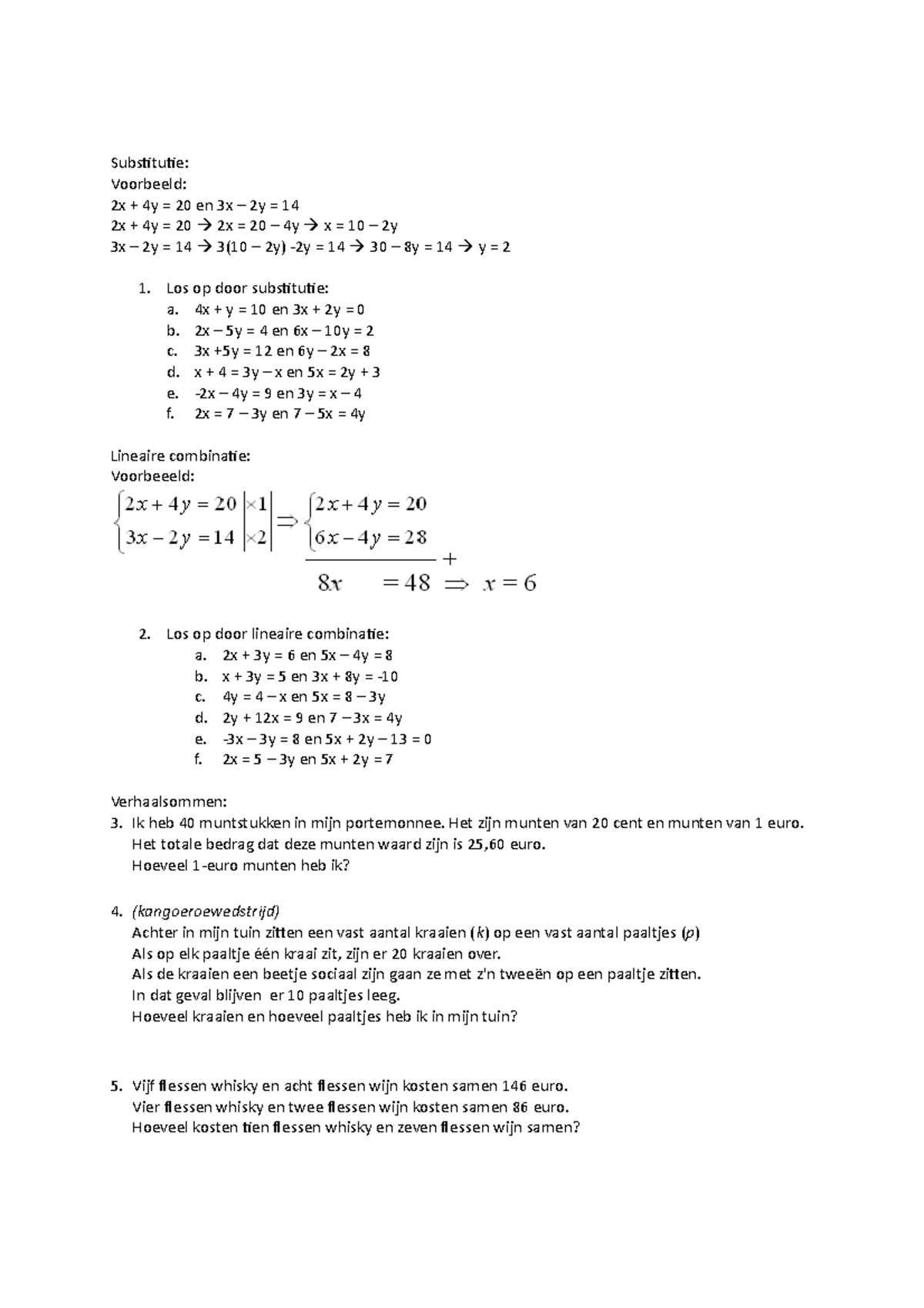 Oefentoets Wiskunde Substitutie Voorbeeld 2x 4y 20 En 3x 2y 
