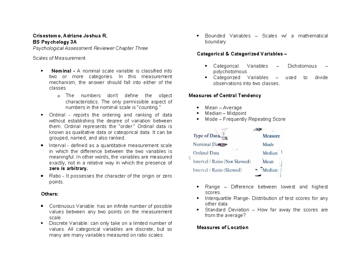 Psychological Assessment Chapter 3 - Crisostomo, Adriane Joshua R. BS ...