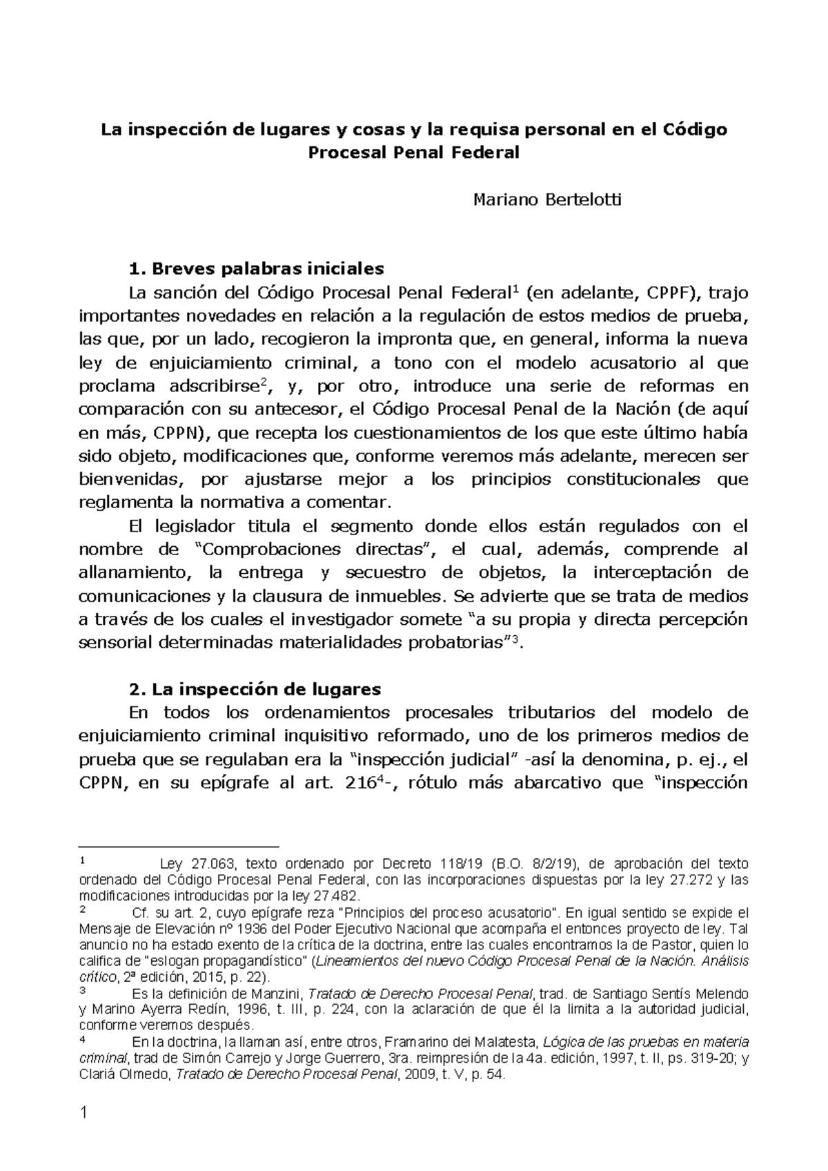 Bertelotti LA Inspeccion DE Lugares Y Cosas Y LA Requisa Personasl EN ...