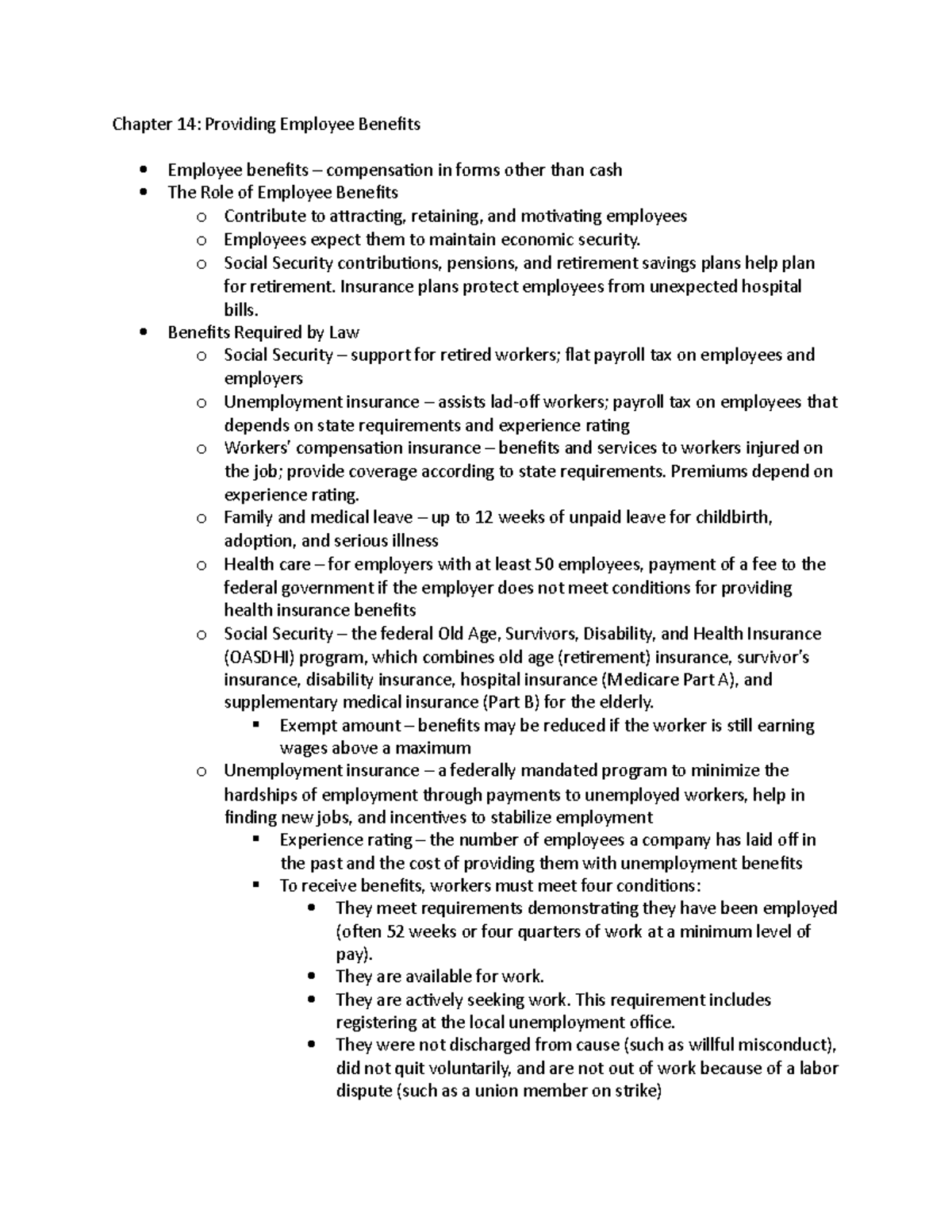 Chapter 14 Providing Employee Benefits o Social Security