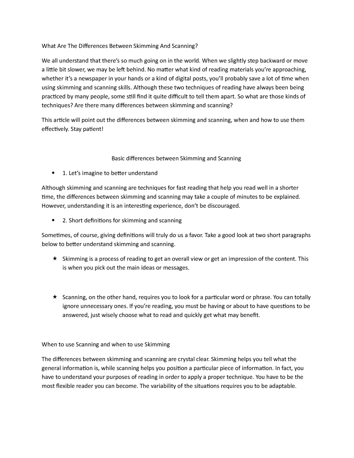 Skimming and Scanning What Are The Differences Between Skimming And