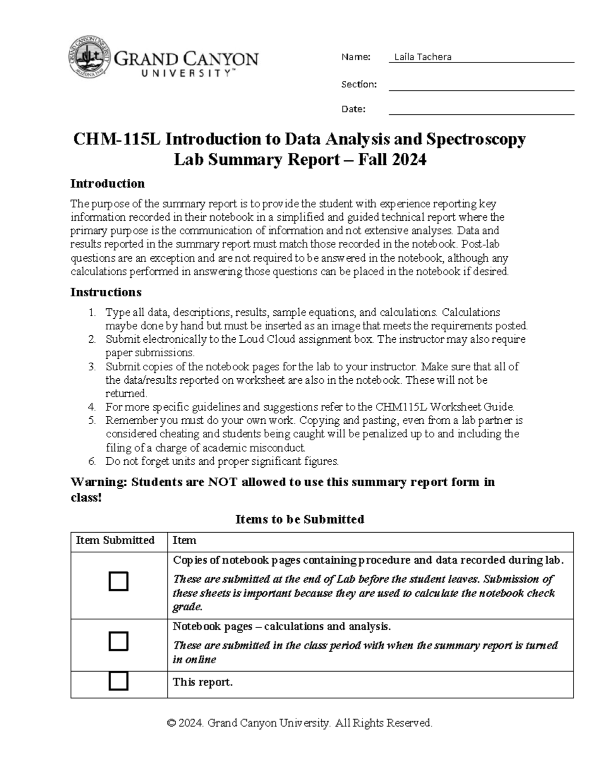 CHM 115L RS Exp2 Data Acquisition And Spectroscopy Fa24 - Section: Date ...