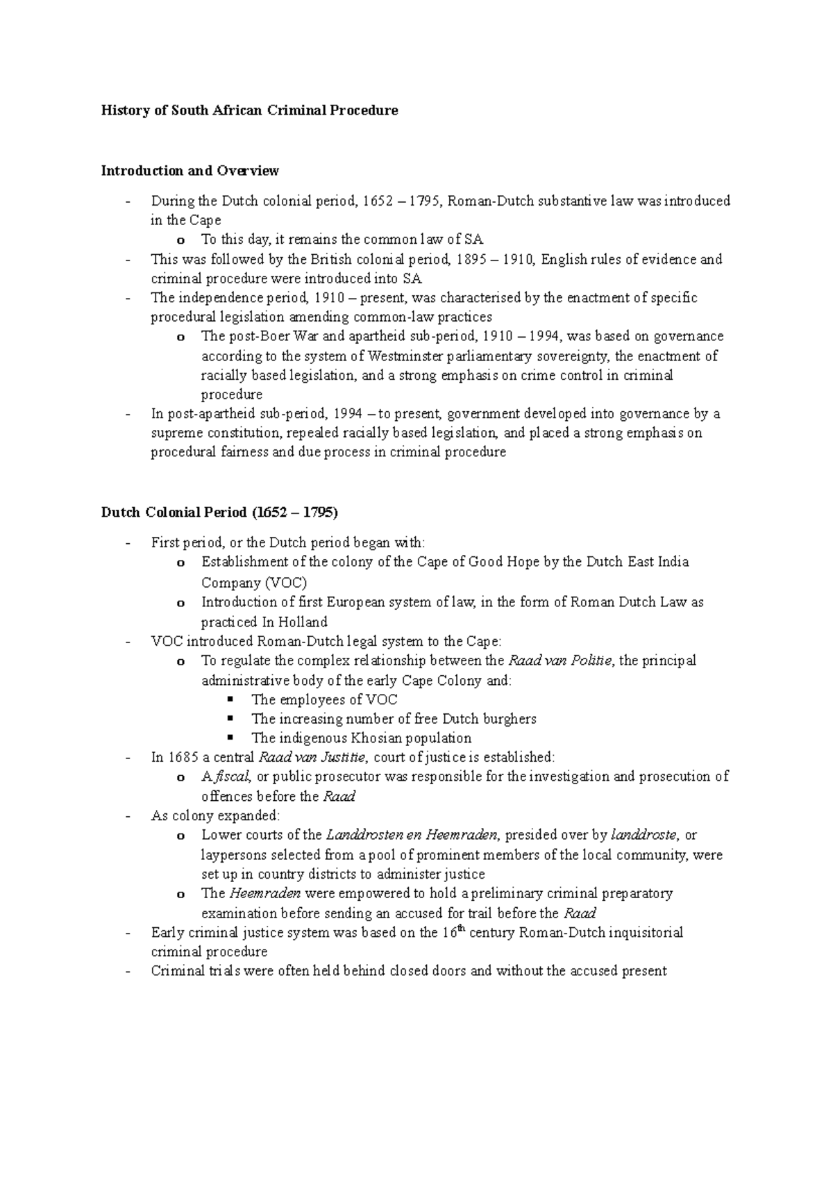 History of SA Criminal Procedure - History of South African Criminal ...