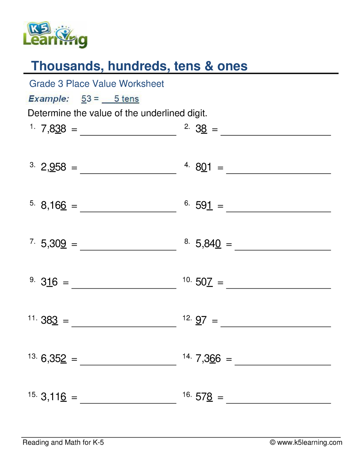 Grade 3 place value digit a - Reading and Math for K-5 © k5learning ...