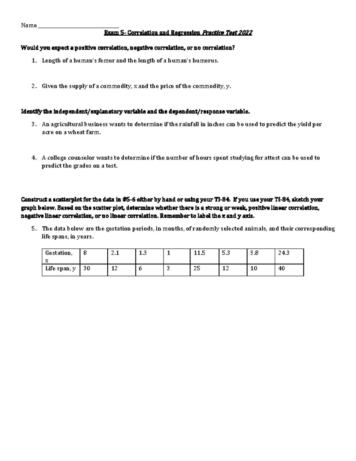 Exam+5-+correlation+and+regression+ Practice+test+2022 - Name