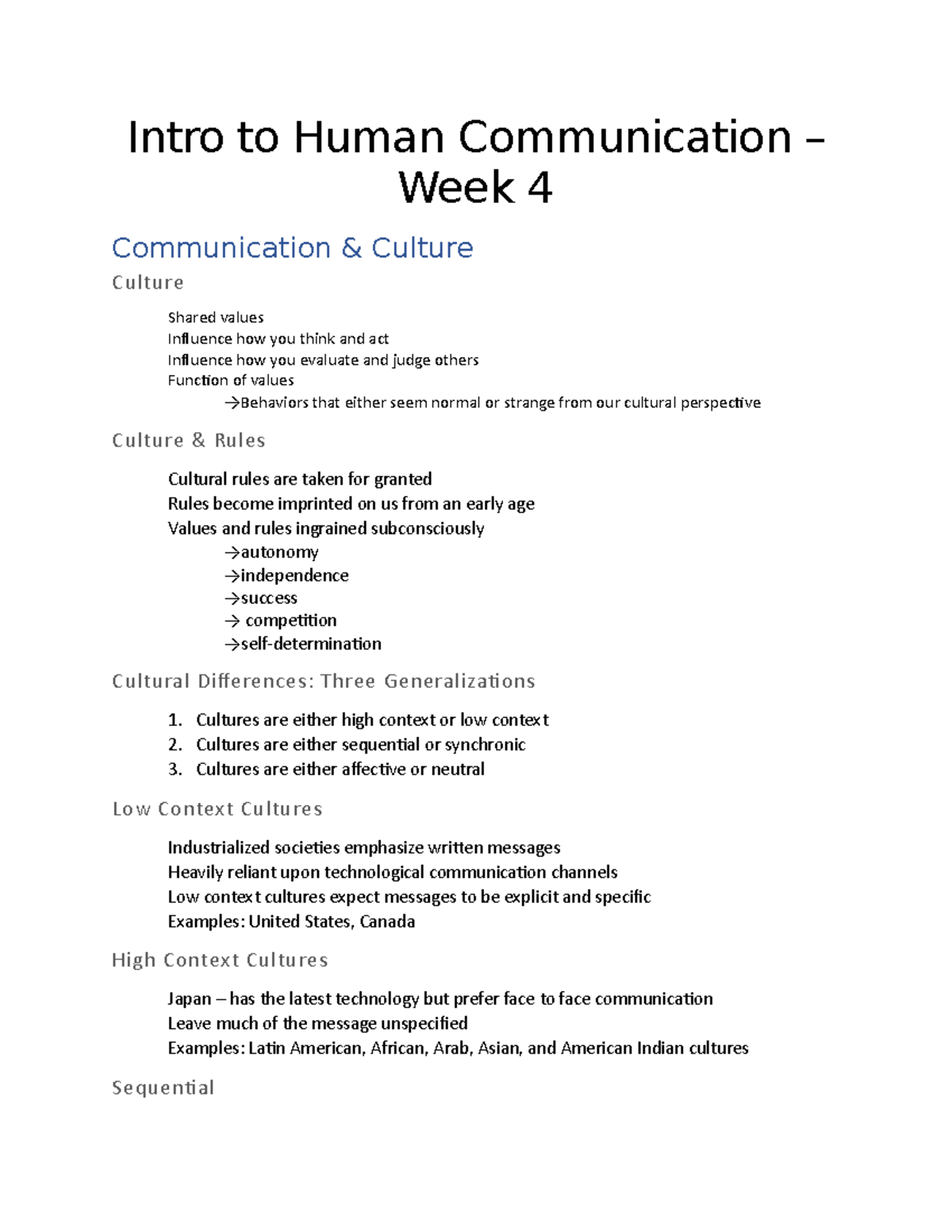 CMN 101 Week 4 - Lecture notes 4 - Intro to Human Communication – Week ...
