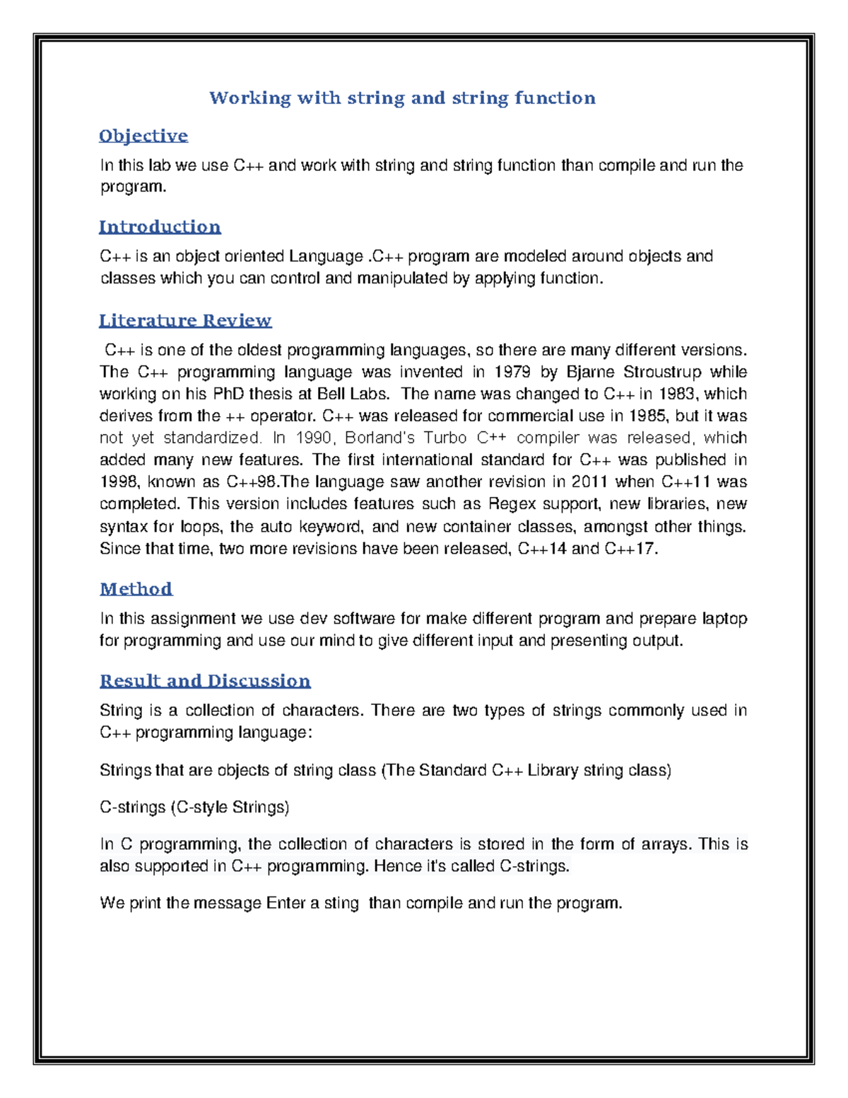 C++ String - Working with string and string function Objective In this ...