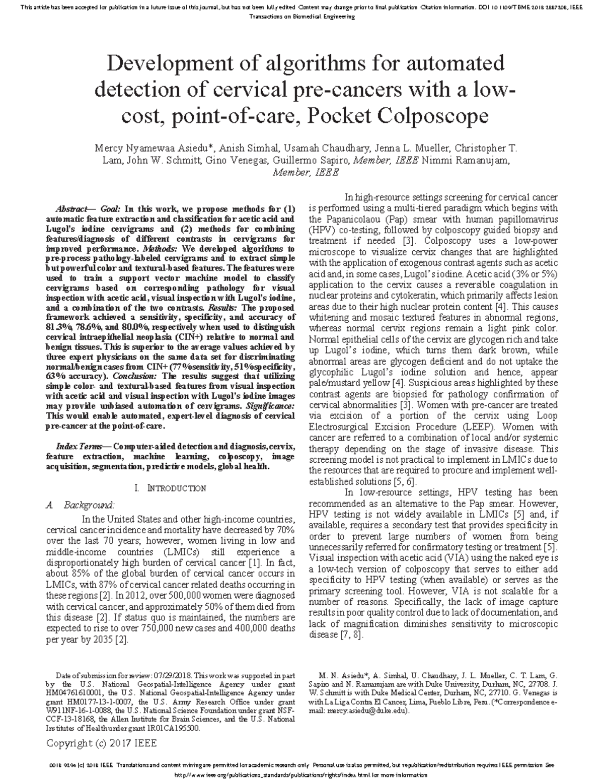 IEEE paper on Cervical Cancer detection using Machine learning and Deep ...