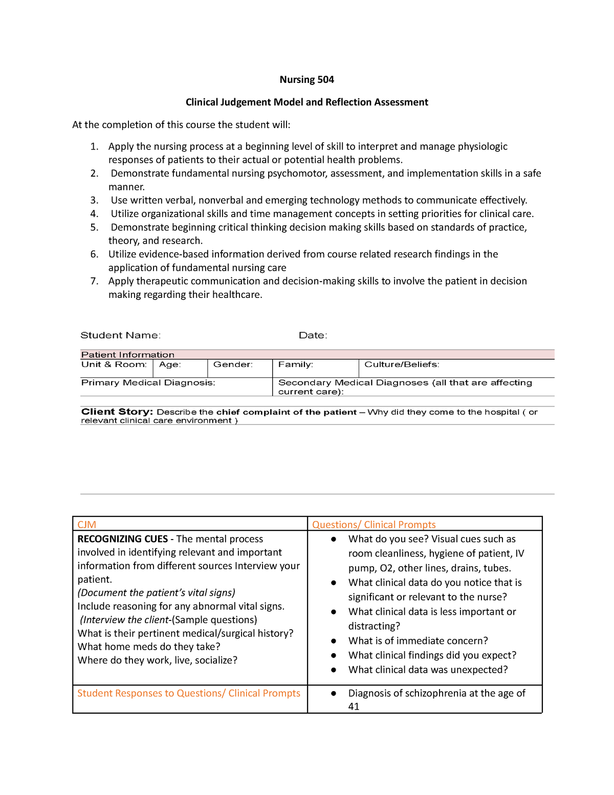 Clinical Judgment Model and Reflection Assessment 5 - Apply the nursing ...