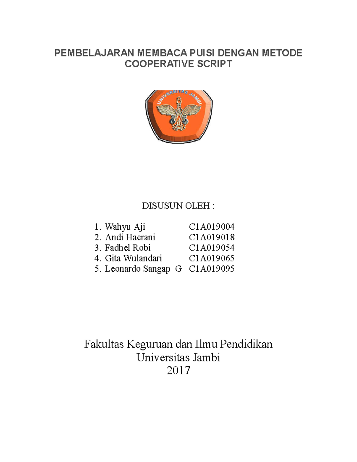 Pembelajaran Membaca Puisi Dengan Metode Cooperative Script