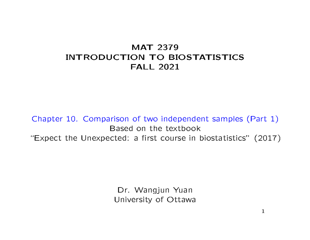 2379 Slides Ch10 Part1 - Notes For Biostatistics, Chapter 10 ...