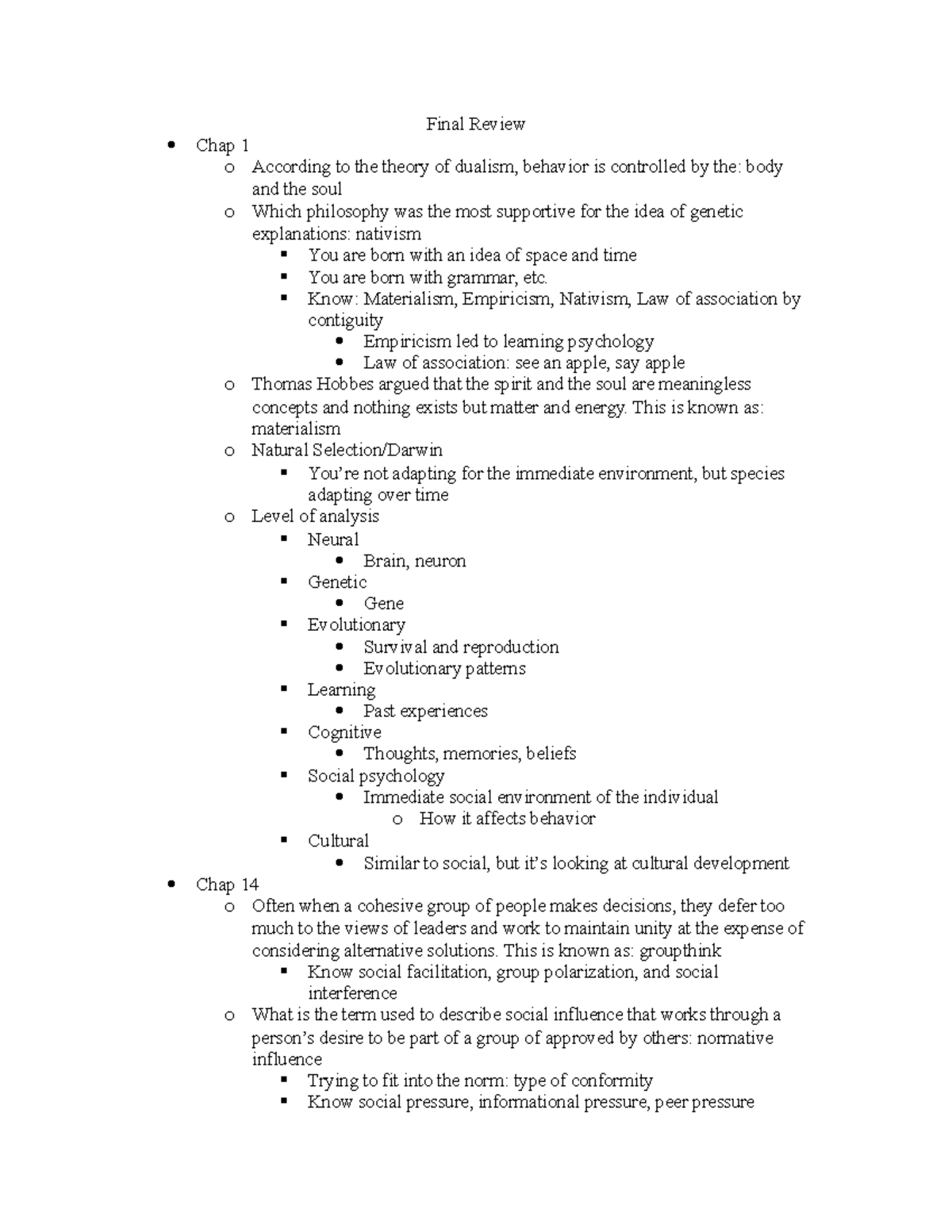 Psych 101 final study guide - Final Review Chap 1 o According to the ...