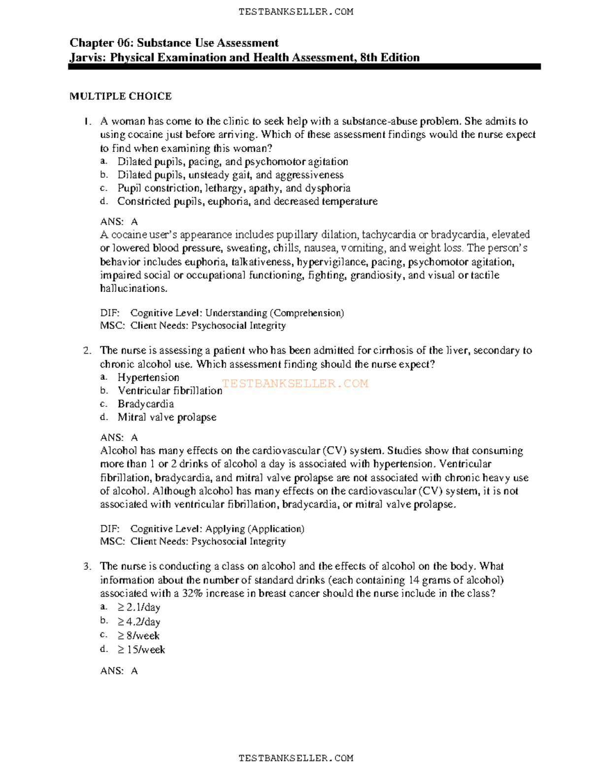 06 - NOTES - TESTBANKSELLER Chapter 06: Substance Use Assessment Jarvis ...
