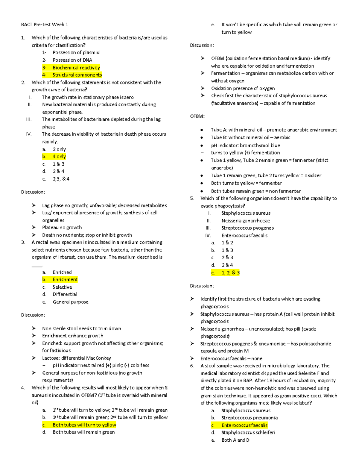 BACT TEST 1 AND 3 Rationale for bacteriology test medical technology