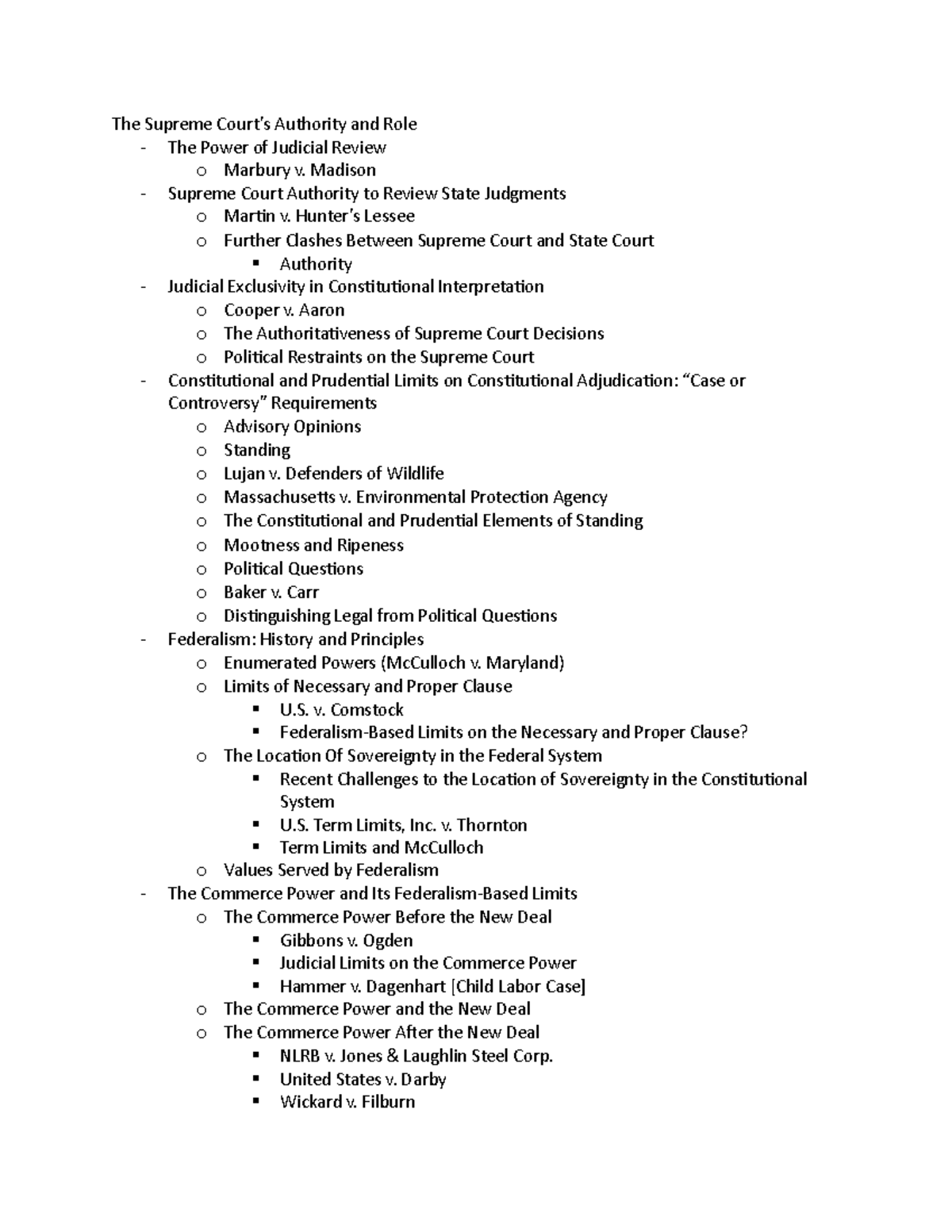 Constitutional Law Outline TOC - The Supreme Court’s Authority and Role ...