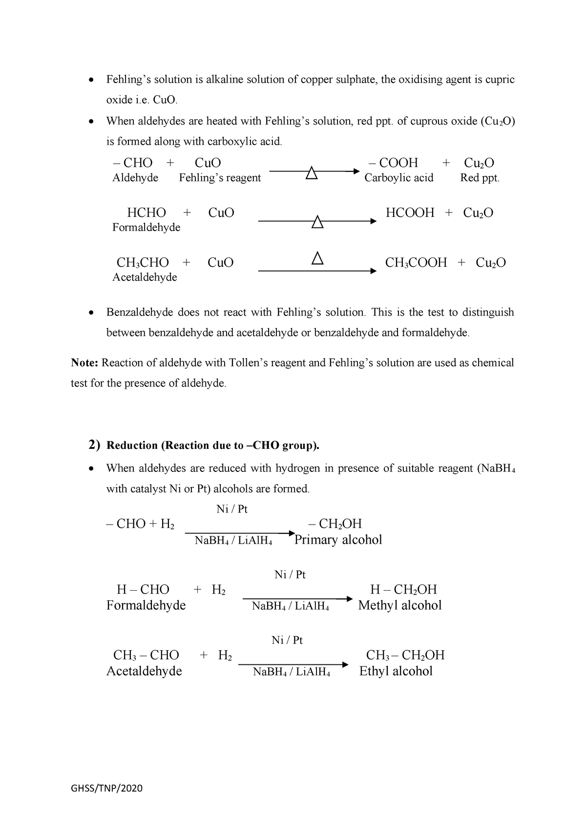 Orgo 4 - orgo 1 notes - Fehling’s solution is alkaline solution of ...