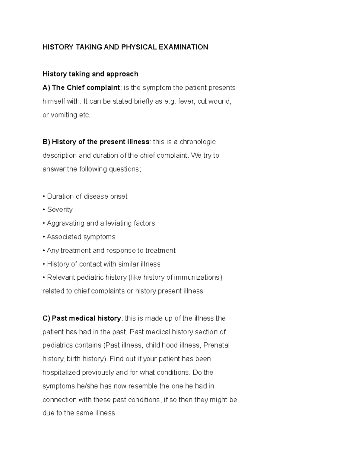 History Taking AND Physical Examination HISTORY TAKING AND PHYSICAL