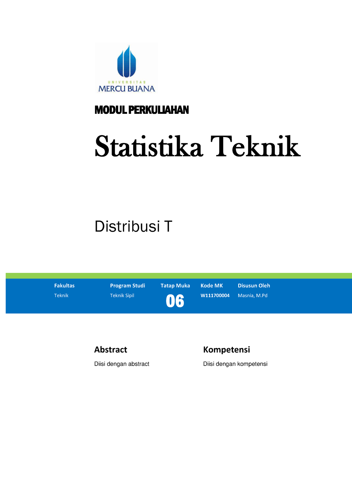 Modul 6 - MODUL PERKULIAHAN Statistika Teknik Distribusi T Fakultas ...