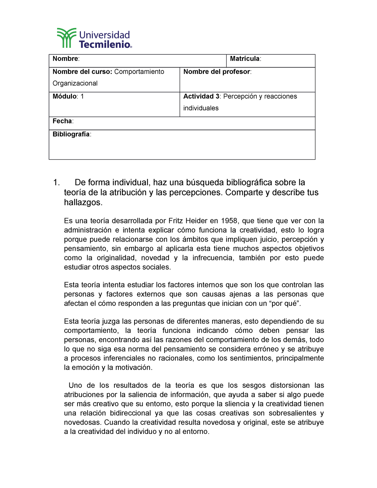 Actividad 3 Comportamiento Organizacional - Nombre: Matrícula: Nombre ...