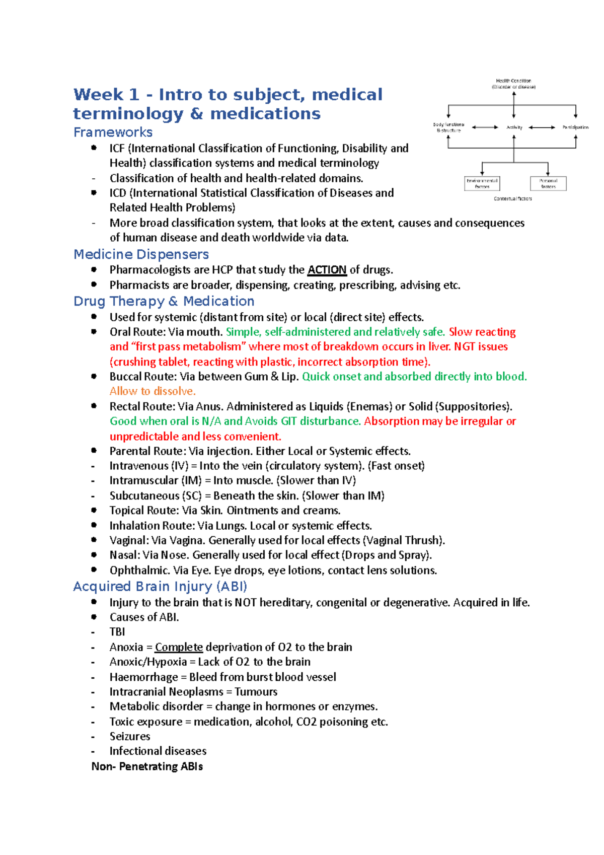 Revision Notes - Week 1 - Intro to subject, medical terminology ...