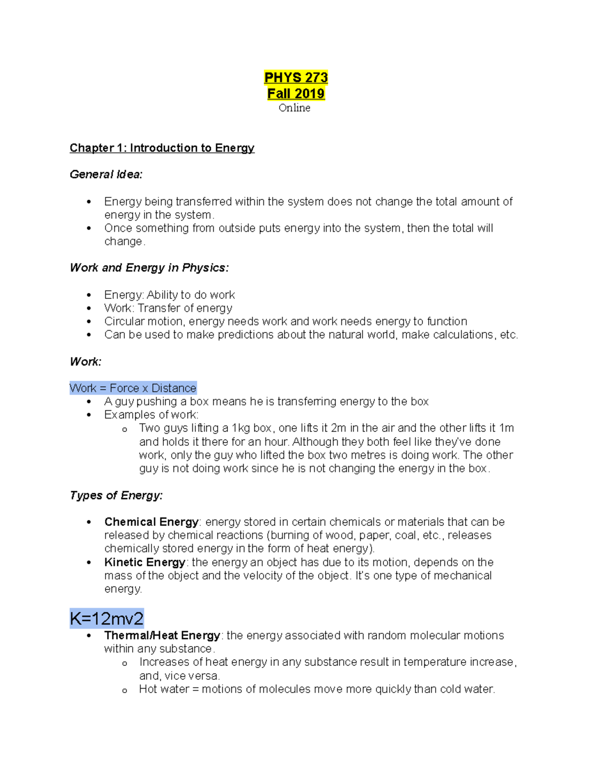 PHYS 273 Notes 2021 - PHYS 273 Fall 2019 Online Chapter 1: Introduction ...