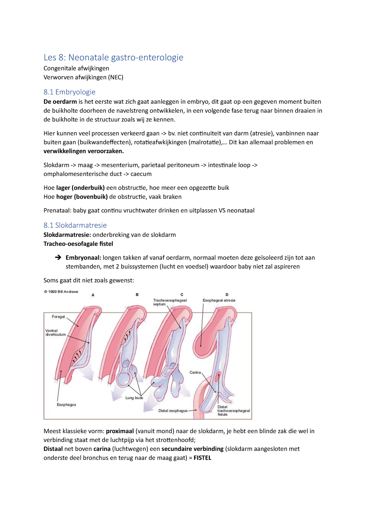 Les 8 - Samenvatting Kinderverpleegkunde - Les 8: Neonatale Gastro ...