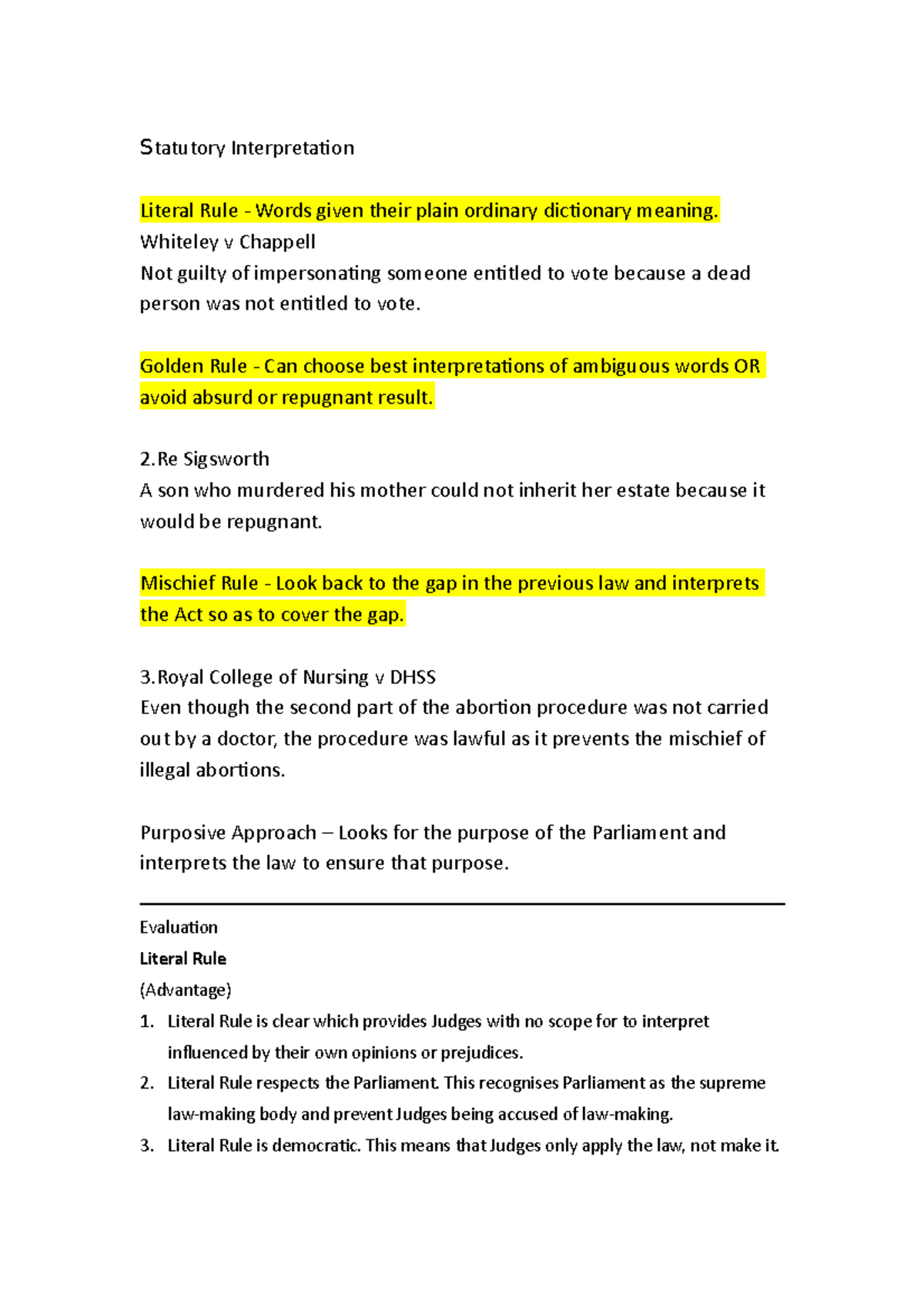 Statutory Interpretation 2018 - LAW.101y - Lancaster - Studocu