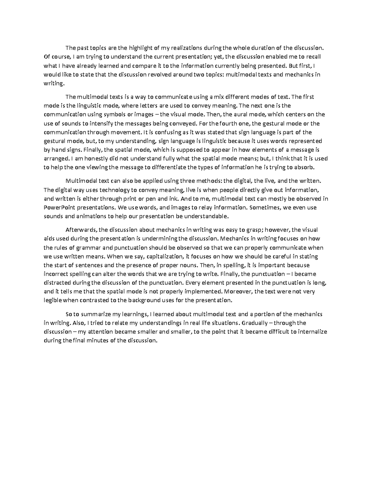 Purposive Communication Essay - The past topics are the highlight of my ...