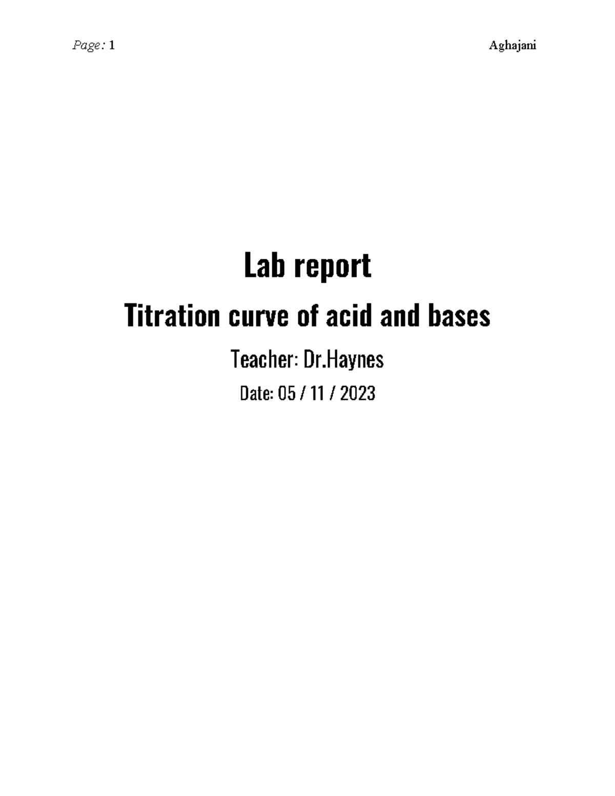 lab report 3 chemistry Lab report Titration curve of acid and bases Teacher Dr Date 05