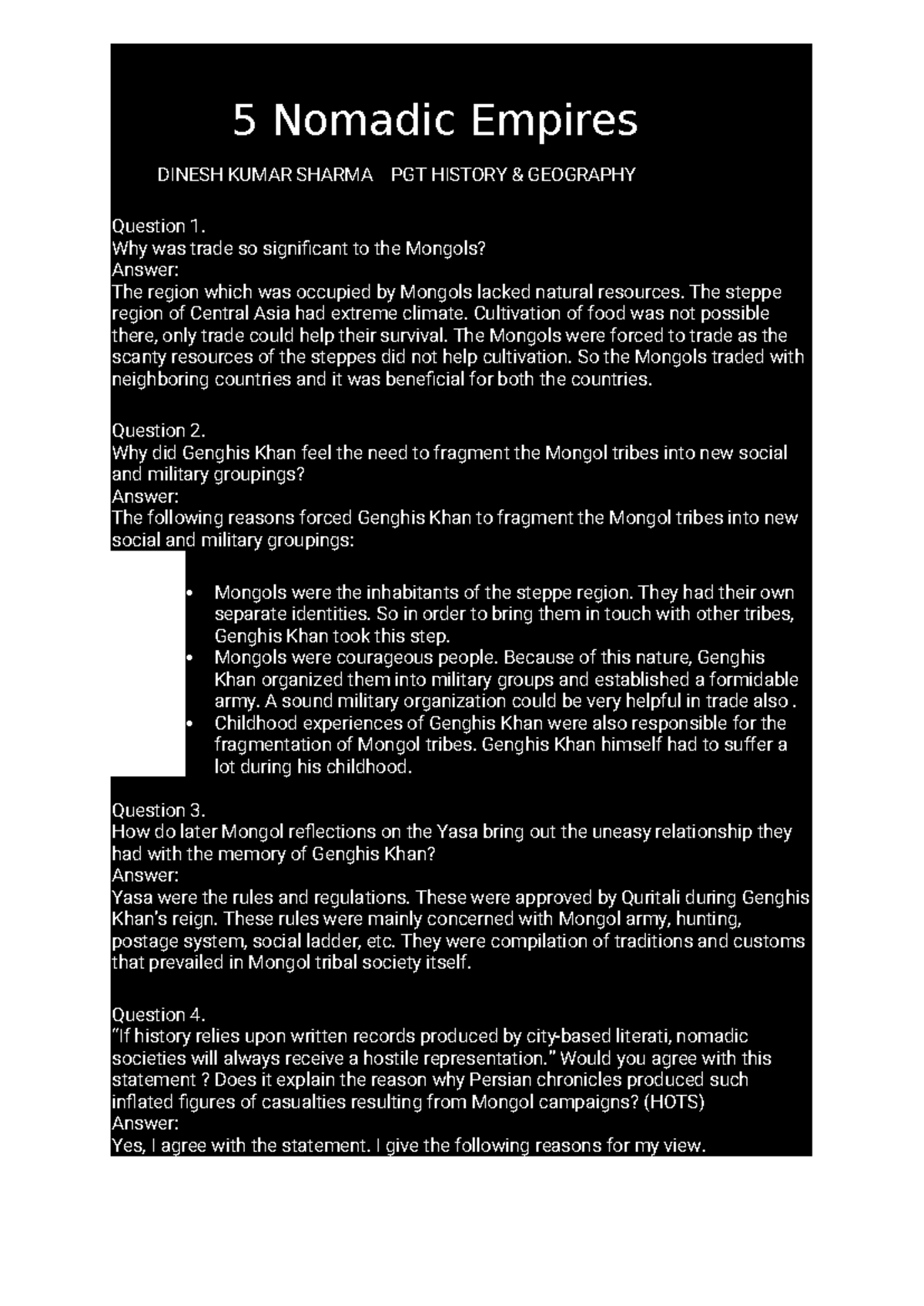 CH- 5 Nomadic Empires. Class XI - 5 Nomadic Empires DINESH KUMAR SHARMA ...