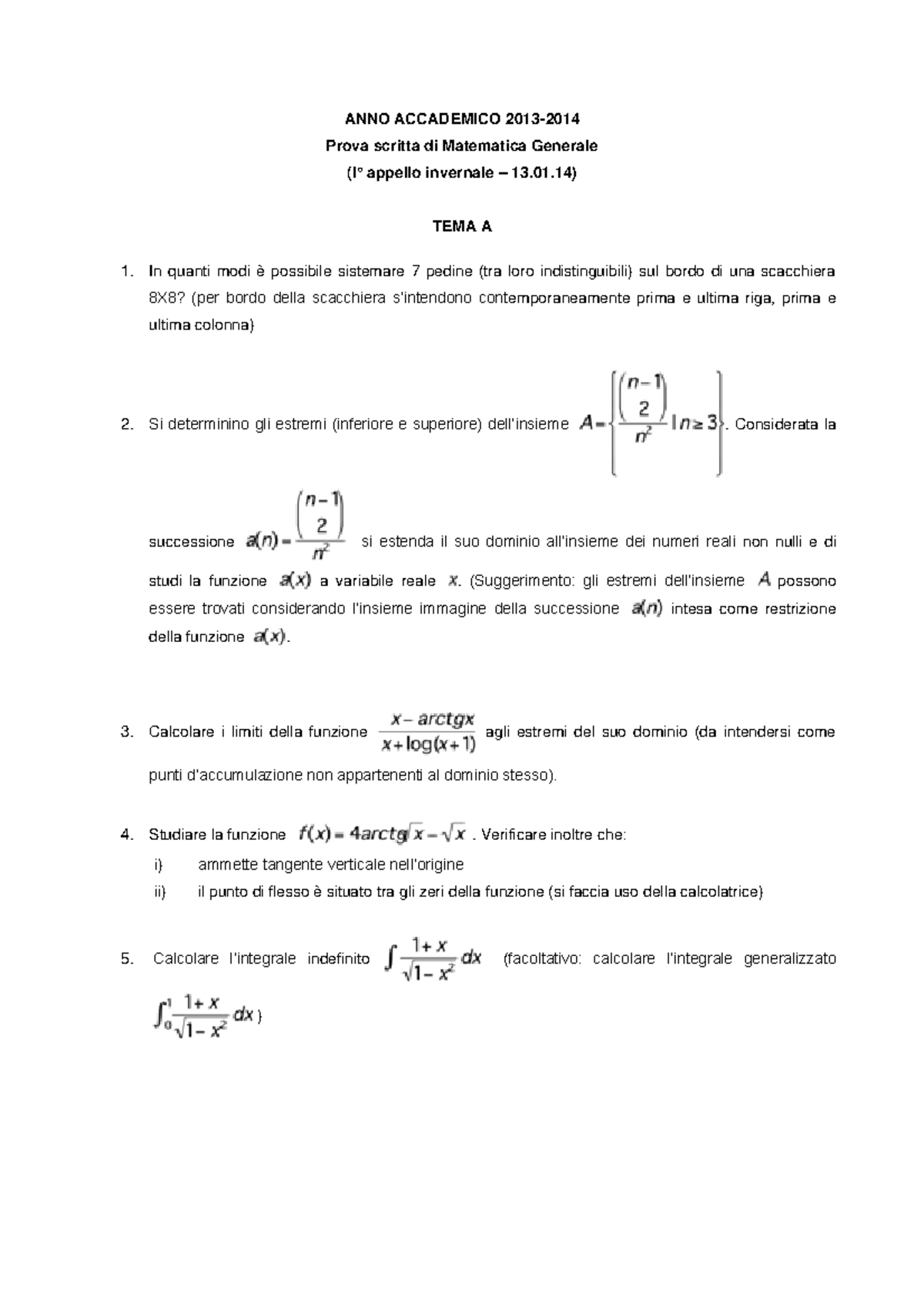 Scritti matematica 20142019 Prova scritta di Matematica Generale (I° appello invernale 13.