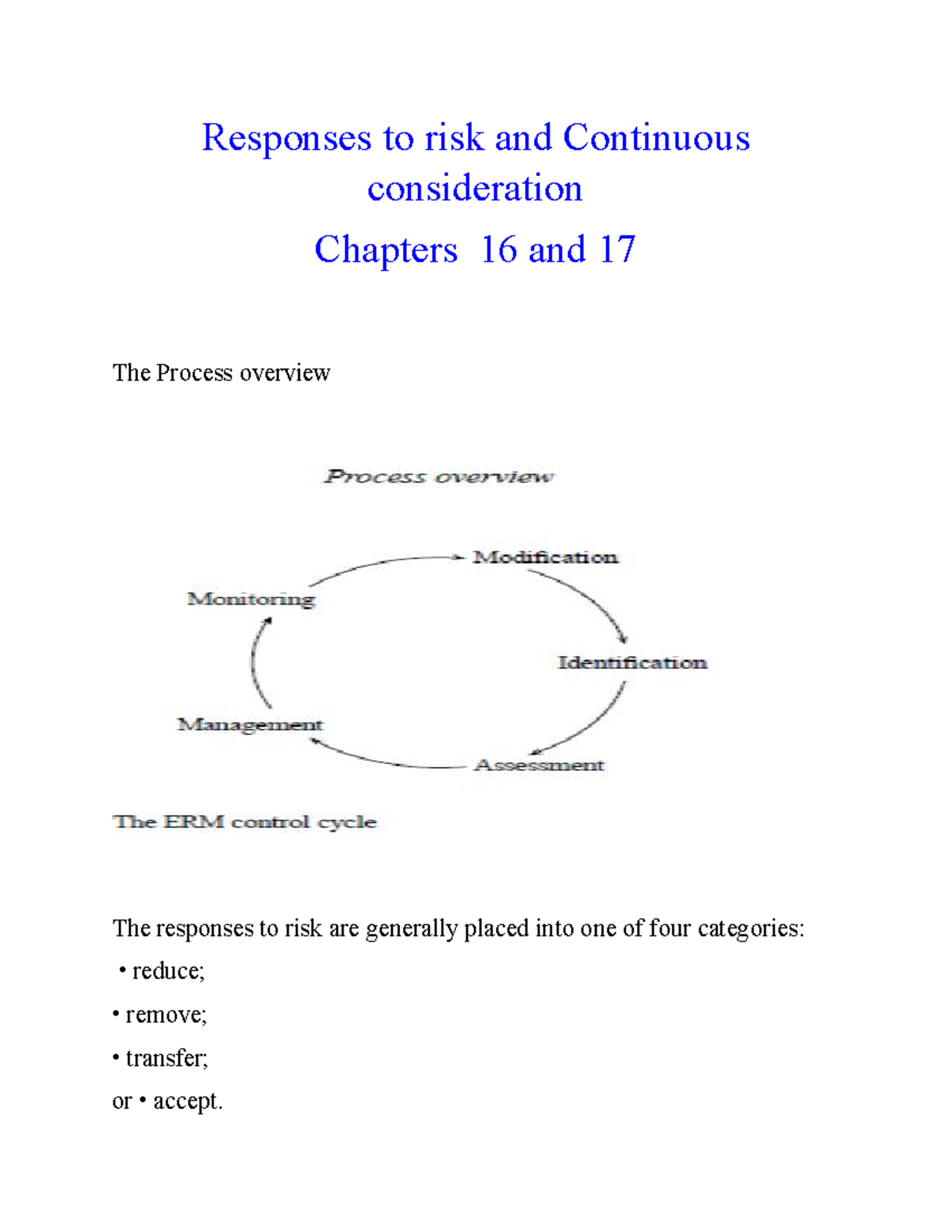 Lecture 5 and 6 - Responses to risk and Continuous consideration ...
