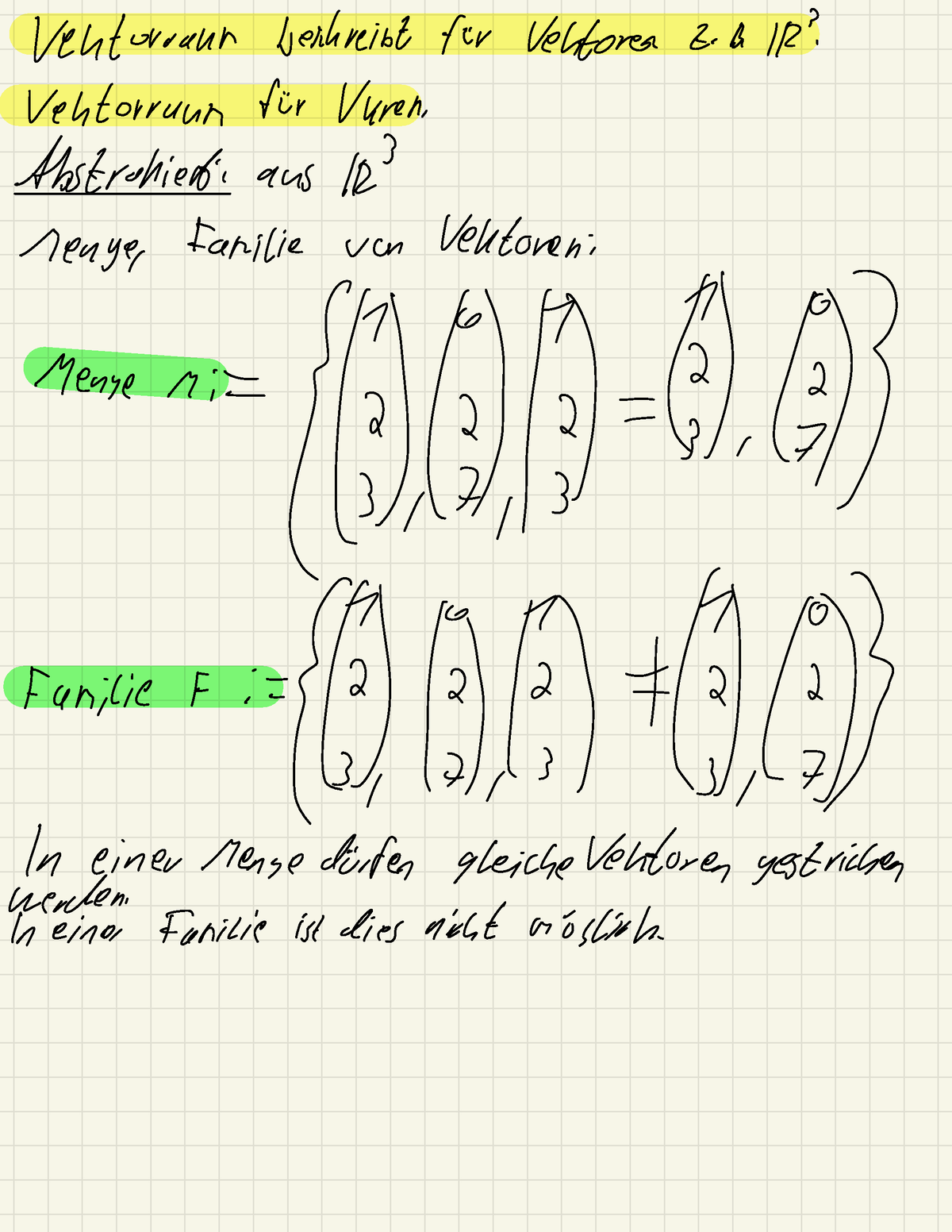 Zusammenfassung über Vektoren - Vektorraum Beidereibt Für Vektoren Z ...
