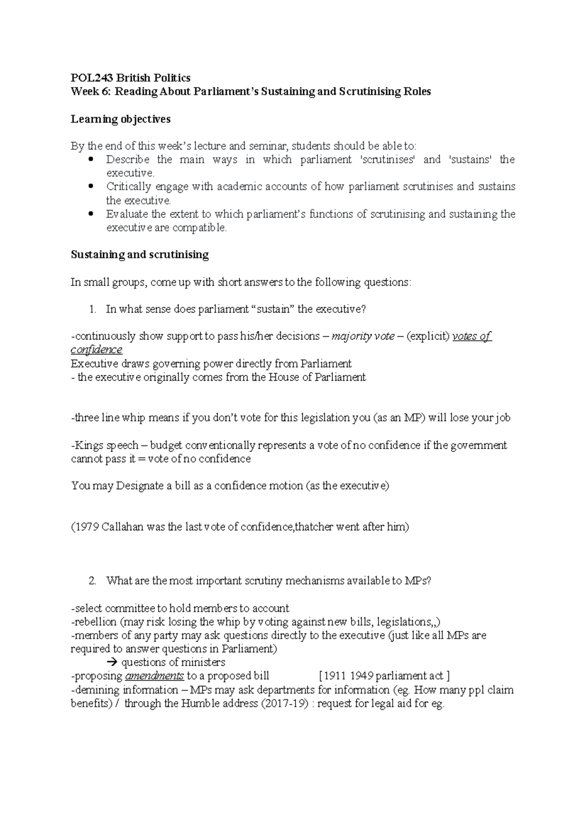 Week 6 Seminar Handout pol243 - POL243 British Politics Week 6: Reading ...