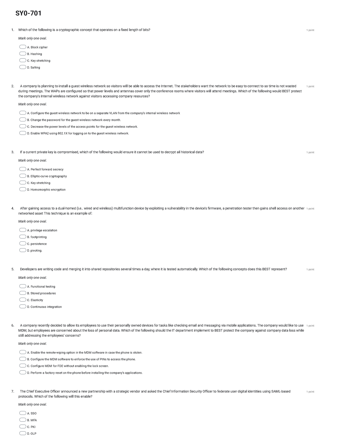 SY0-701 - Google Forms - COMPTIA SY0-701 - 1. 1 Point Mark Only One ...