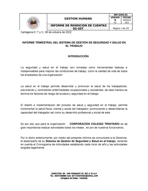 Informe de rendicion de cuentas nov 2022 - Cartagena D. T y C, 06 de  octubre de 2022 INFORME - Studocu