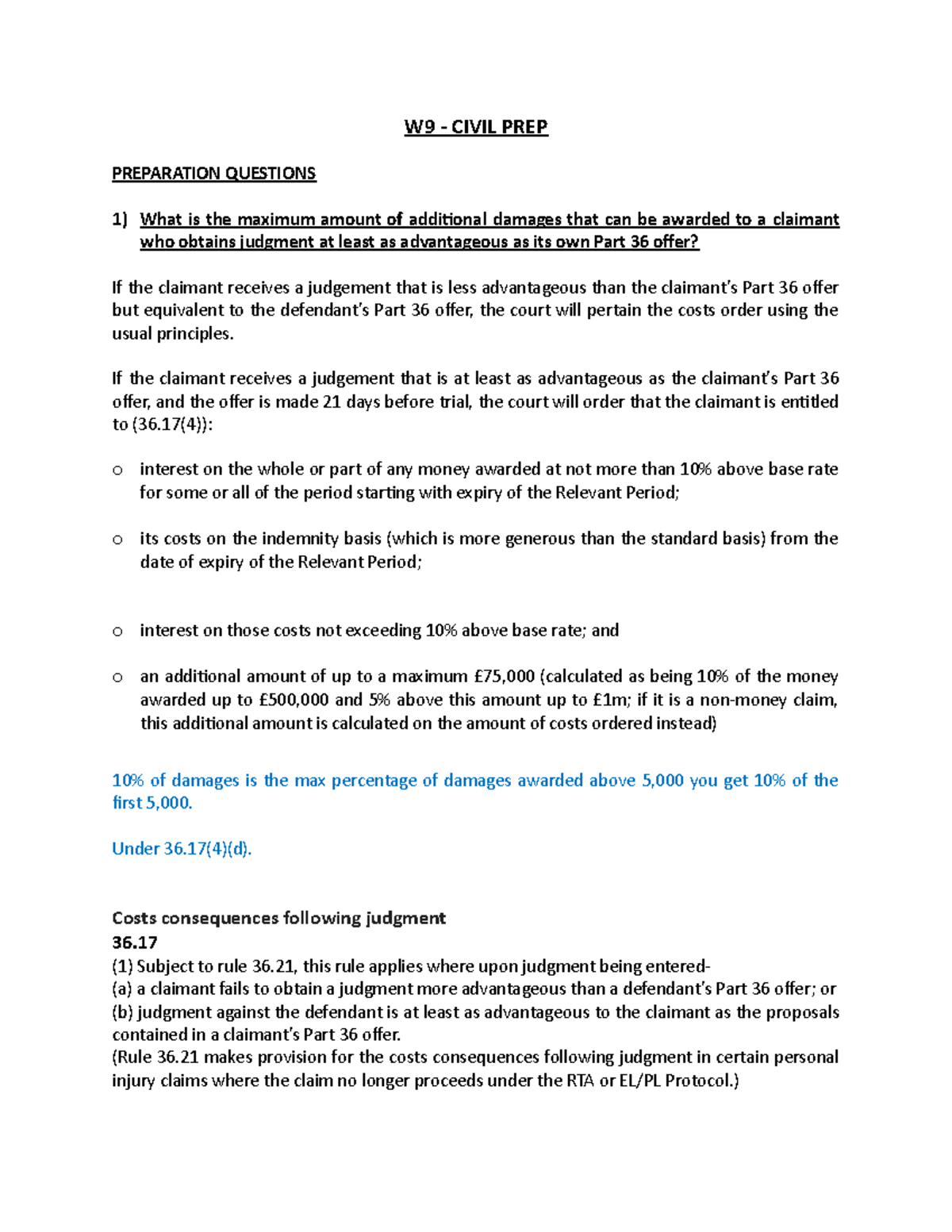 Part 36 Offers, Compromise of an action and preparing for trial - W9 ...