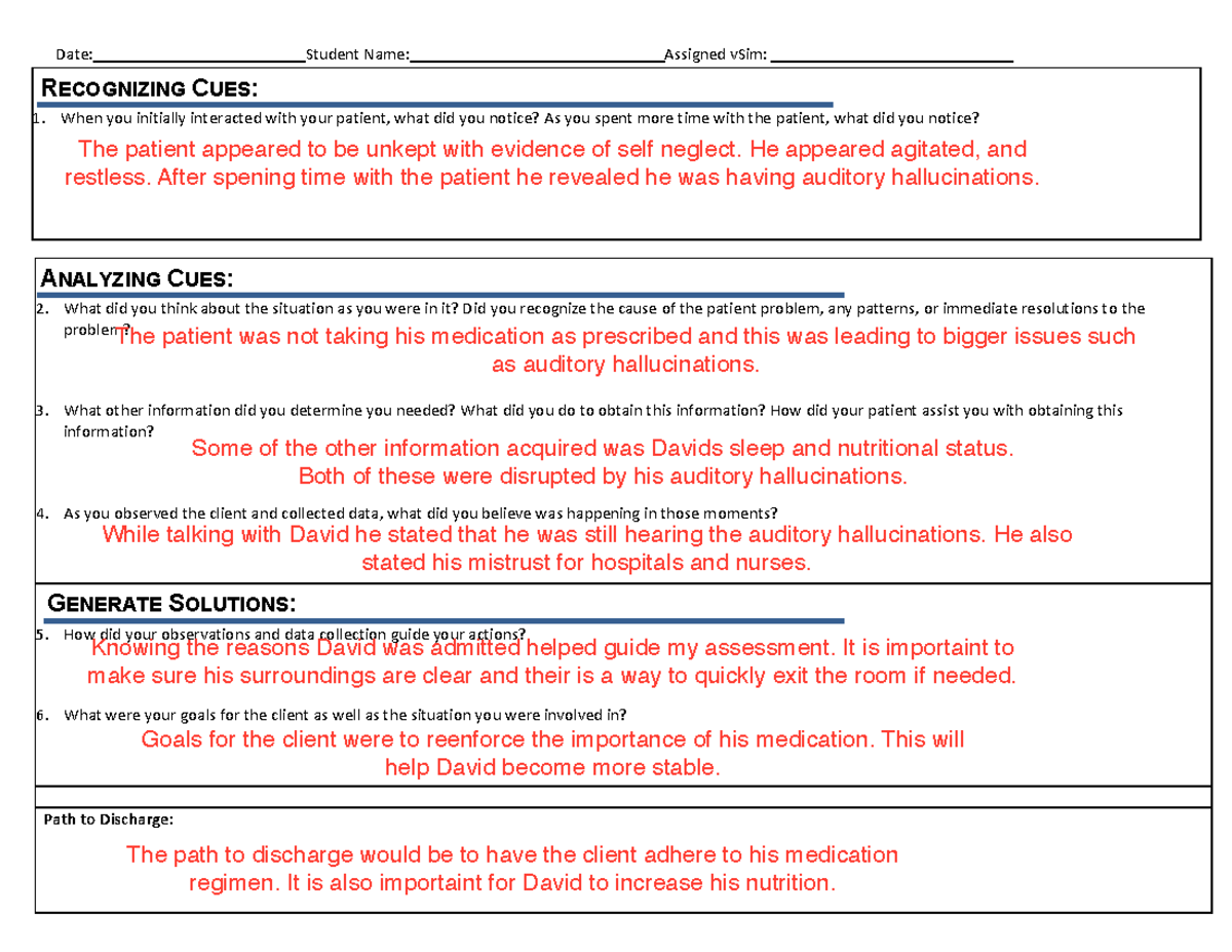Vsim Pre Sim Assignment For NSG 123 Herzing University - Date: Student ...