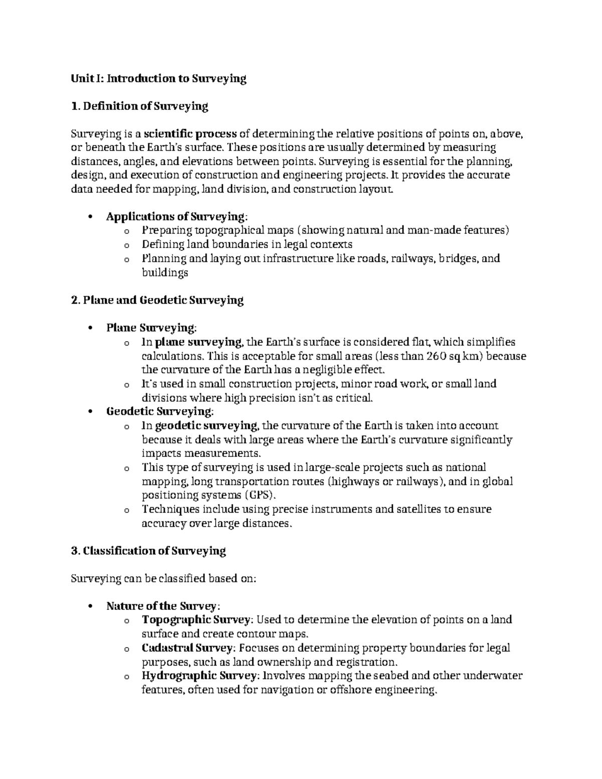 Surveying note - Unit I: Introduction to Surveying 1. Definition of ...