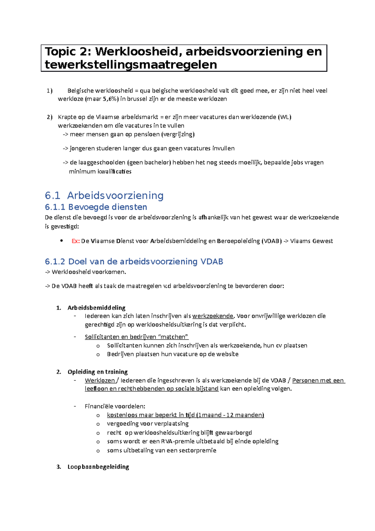 Sociale Zekerheid Topic 2 - Topic 2: Werkloosheid, Arbeidsvoorziening ...