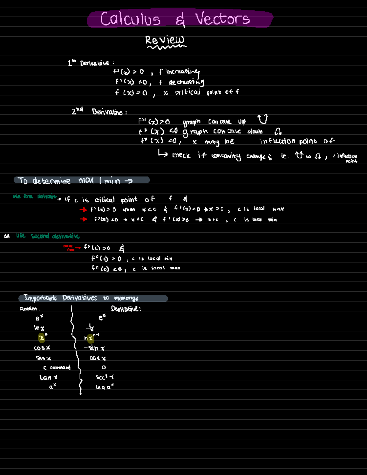 Calculus Review - Calculus 9 Vectors Review un 18 Derivative: f(x) = 0 ...