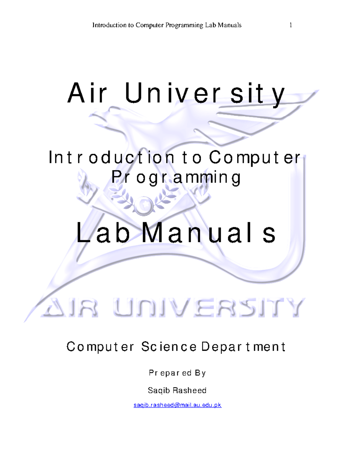 Lab Manuals for CP Lab - Air U n iv er s it y In t r odu ct ion t o ...