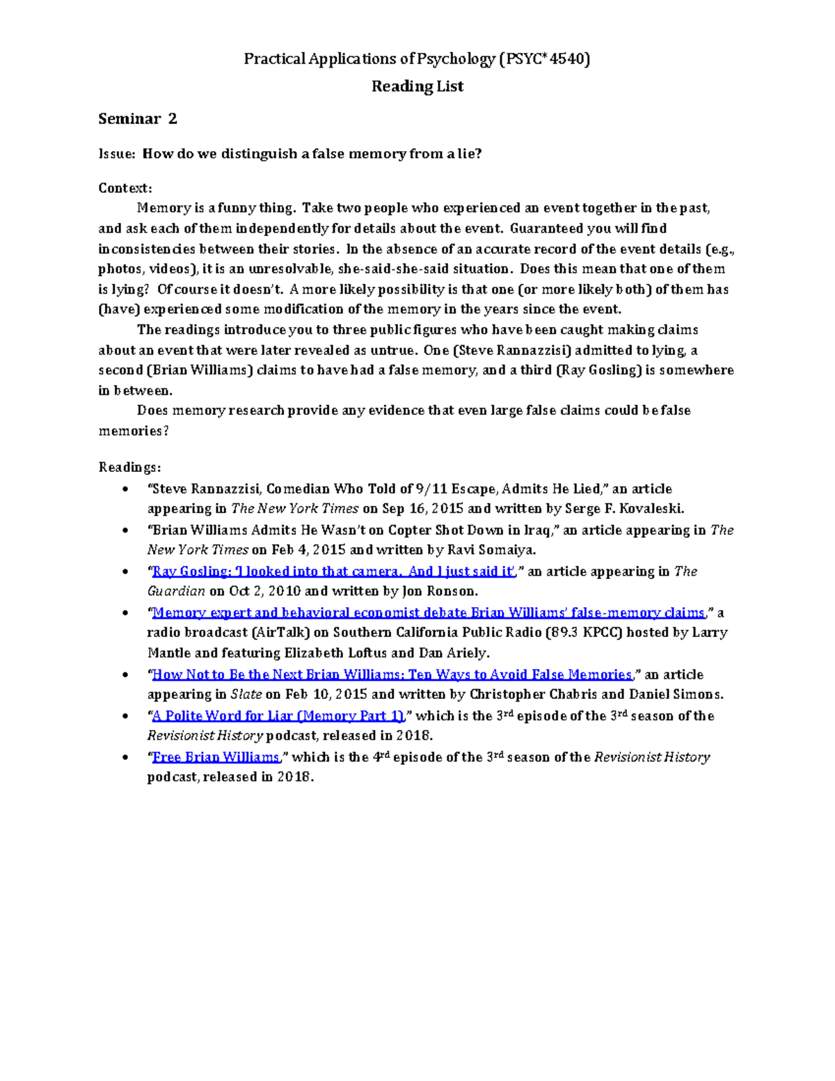 Seminar 2 Background - Practical Applications of Psychology (PSYC*4540 ...
