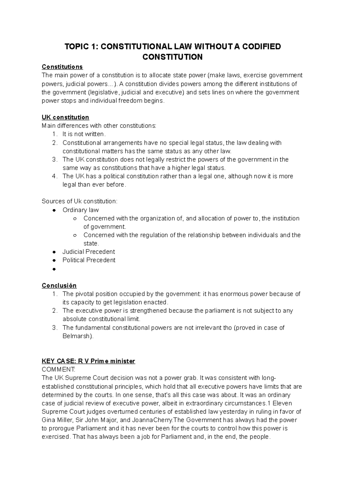 Public LAW Notes - TOPIC 1: CONSTITUTIONAL LAW WITHOUT A CODIFIED ...