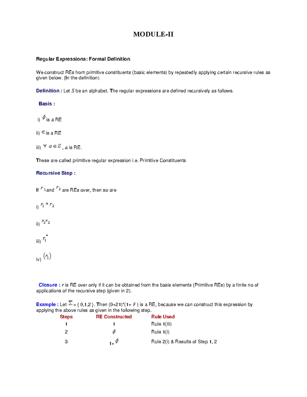 FLAT Unit2 Theory Of Computation Unit2 Notes MODULEII Regular