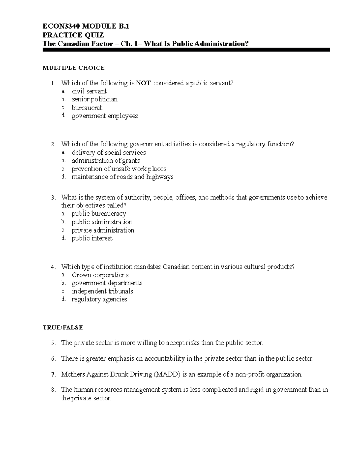 Module B.1 - Ch 1 Practice Quiz What Is Public Administration KEY ...