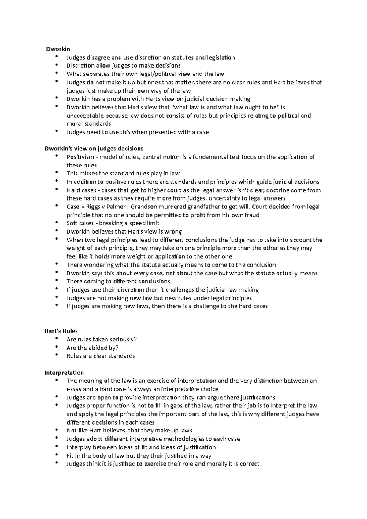 Law and society 10 - Dworkins view of law notes and institutional ...