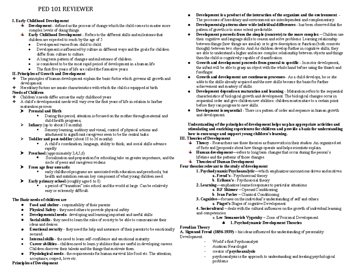 PED 101 - CAD Theories - N/A - I. Early Childhood Development ...