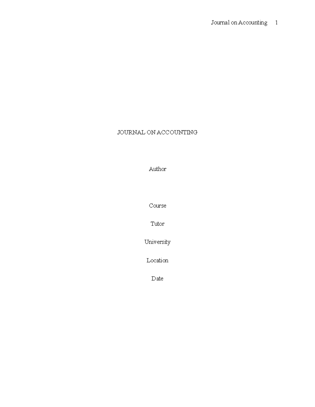 Journal on Accounting - Coursework - JOURNAL ON ACCOUNTING Author ...